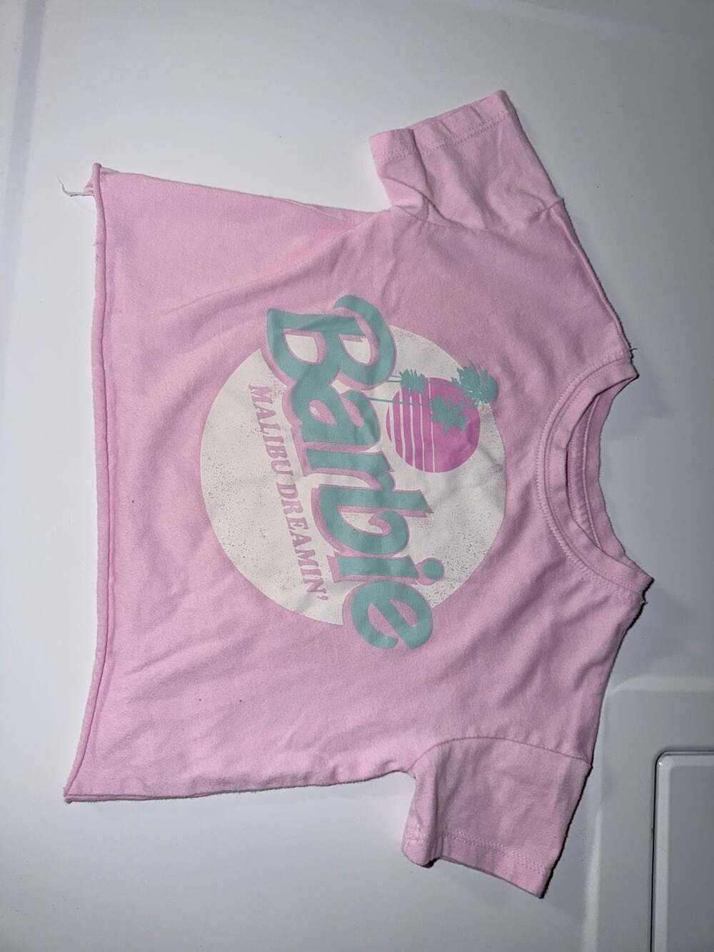 Barbie Malibu Dreamin' Pink Graphic Short Sleeve Crop T-Shirt Size 2T